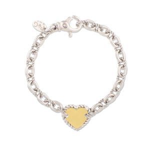 Silver & 18K Gold Heart Medallion Cable Bracelet