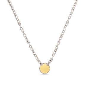Silver & 18K Gold Circle Medallion Cable Necklace