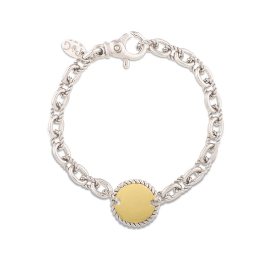 Silver & 18K Gold Circle Medallion Cable Bracelet