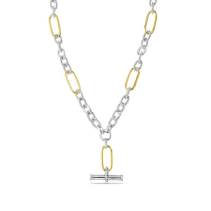 Silver & 18K Gold Italian Cable T-Bar Necklace
