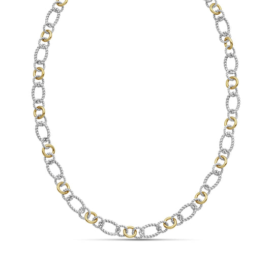 Silver & 18K Alternata Cable Chain Link Necklace