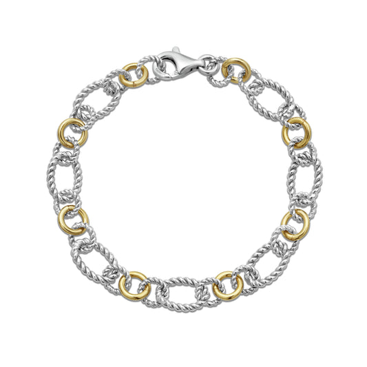 Silver & 18K Alternata Cable Chain Link Bracelet