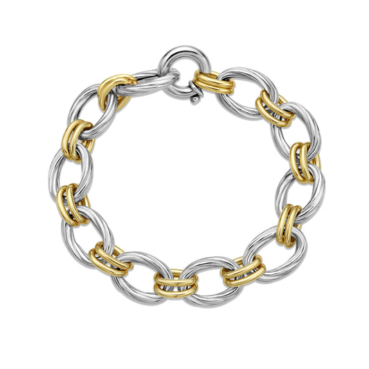Silver & 18K Gold Double Twist Chain Link Bracelet