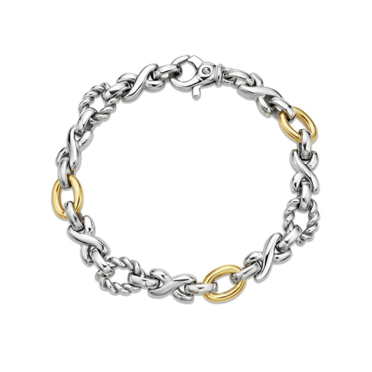 Silver & 18K Gold XO Cable Bracelet
