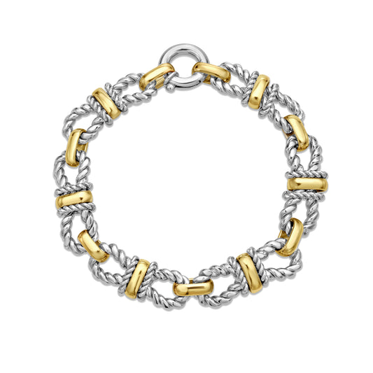 Silver & 18K Gold Knotted Link Cable Bracelet