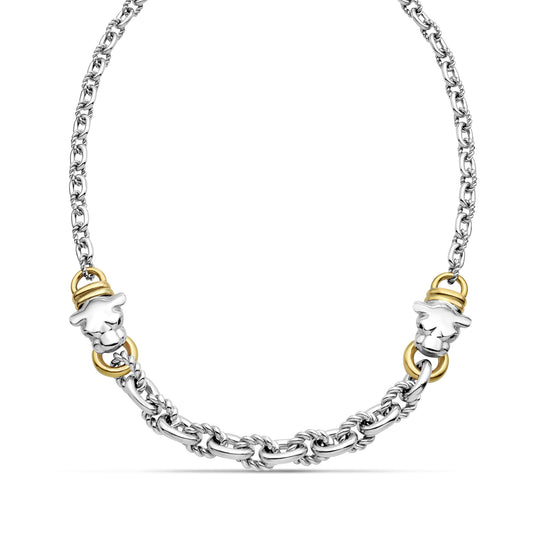 Silver & 18K Gold Panther Head Cable Link Necklace
