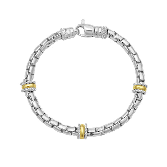 Silver & 18K Men's Venetian Box Link Bracelet