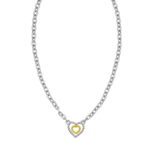 Silver & 18K Italian Cable Heart Necklace