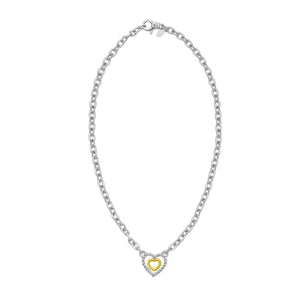 Silver & 18K Italian Cable Heart Necklace