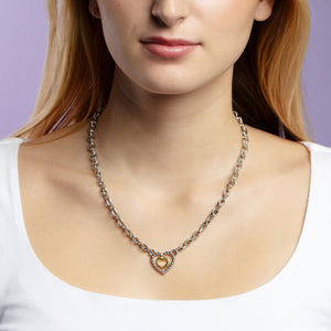 Silver & 18K Italian Cable Heart Necklace