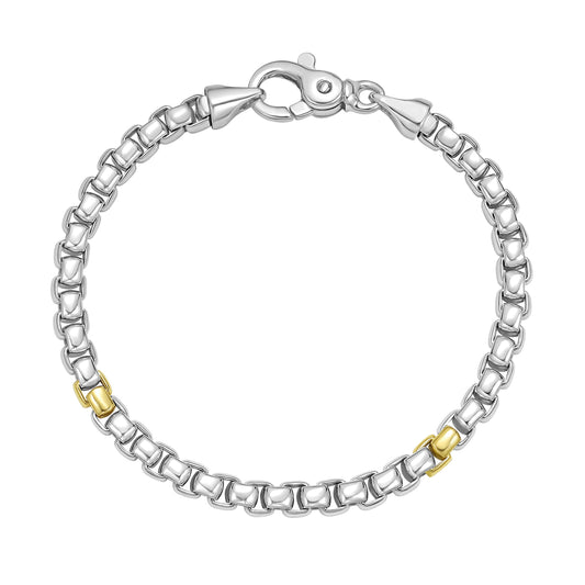 Silver & 18K Men's Box Link Bracelet