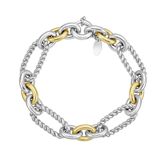 Silver & 18K Figaro Grosso Link Bracelet