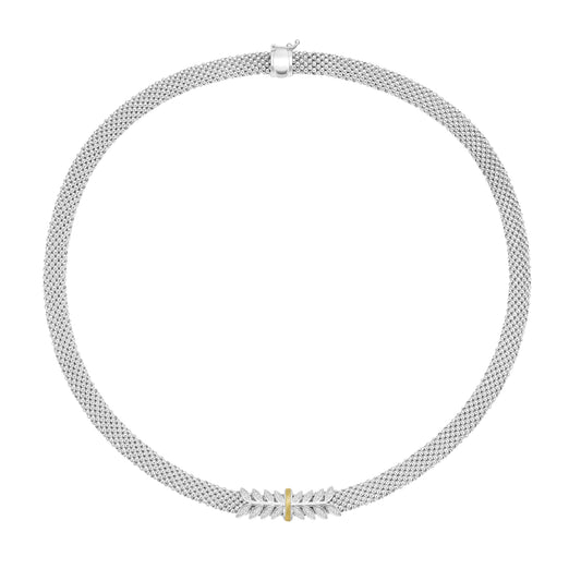 Silver, 18K & Diamond Prosecco Deco Wreath Necklace