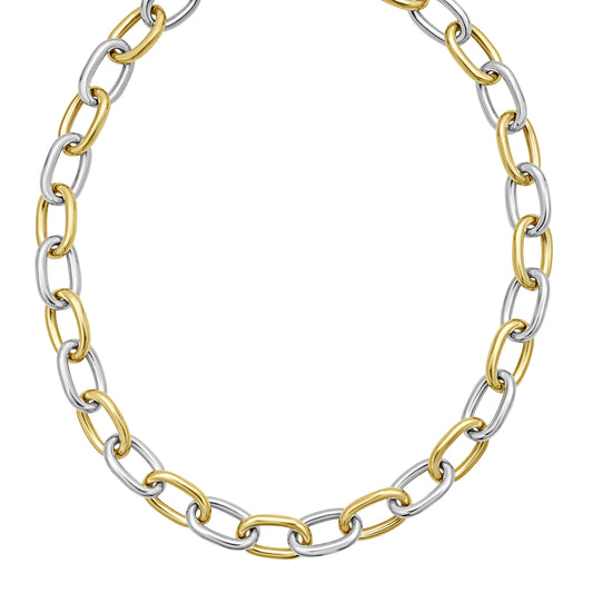 Silver & 18K Lucida Large Oval Link Necklace