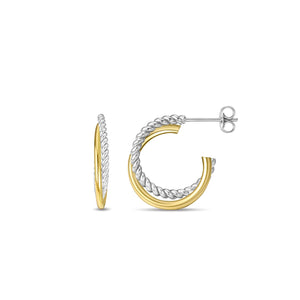 Silver & 18K Gold Round Traverso Hoop Earrings