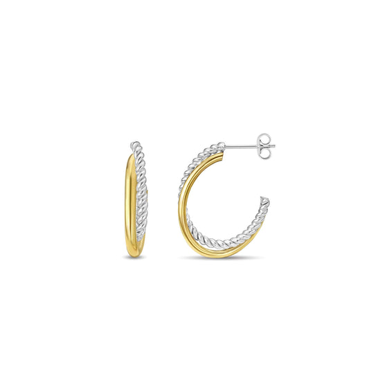 Silver & 18K Gold Oval Traverso Hoop Earrings