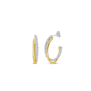 Silver & 18K Gold Oval Traverso Hoop Earrings