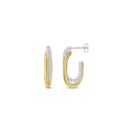 Silver & 18K Gold Paperclip Traverso Hoop Earrings