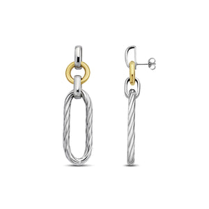 Silver & 18K Gold Long Cable Link Earrings