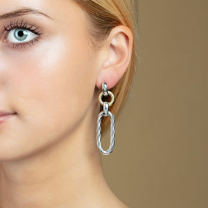 Silver & 18K Gold Long Cable Link Earrings