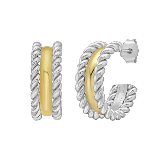 Silver & 18K Large Siena Twist Hoops