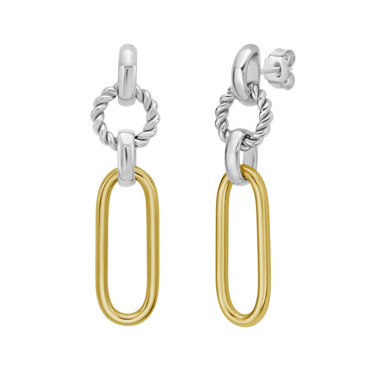 Silver & 18K Cable and Paperclip Link Drop Earrings