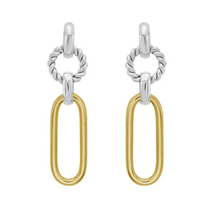 Silver & 18K Cable and Paperclip Link Drop Earrings