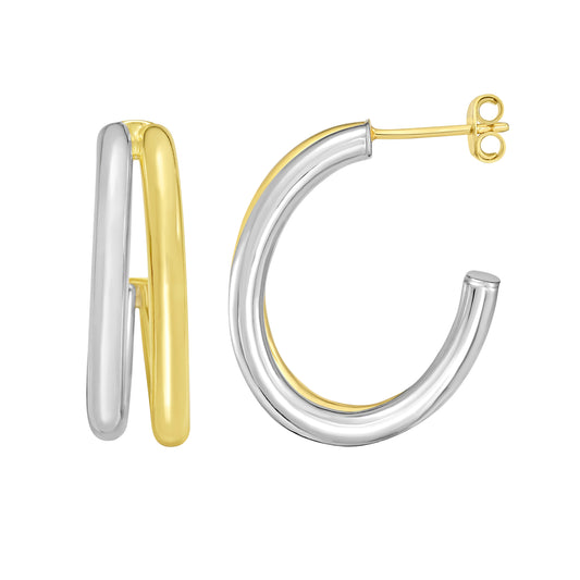 Silver & 18K Lucida Oval Split Hoops