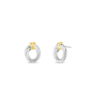 Silver & 18K Gold Oval Cable Stud Earrings