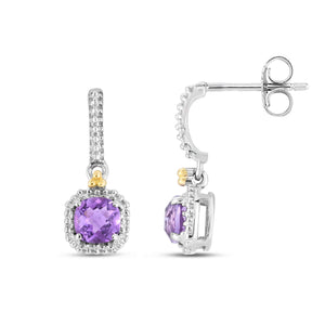 Silver & 18K Gold Gemstone Mini Drop Earrings