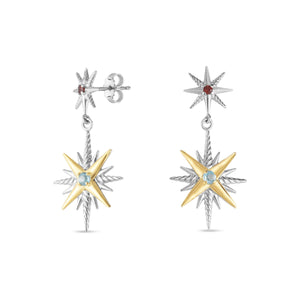 Silver & 18K Gold Constellation Earrings with Garnet and Blue Topaz
