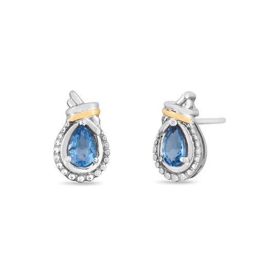Silver & 18K Gold Prosecco Love Knot Blue Topaz Earring