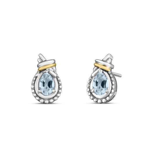 Silver & 18K Gold Prosecco Love Knot Aquamarine Earrings