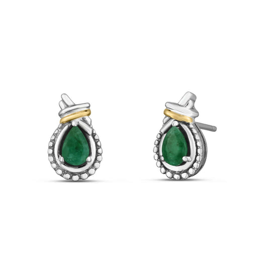 Silver & 18K Gold Prosecco Love Knot Emerald Earrings