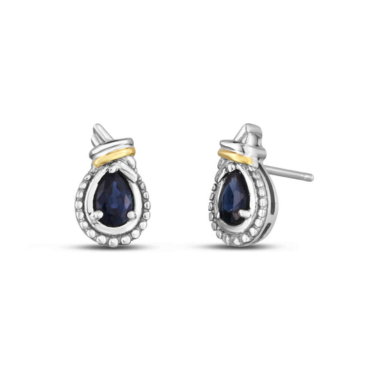 Silver & 18K Popcorn Love Knot Sapphire Earring