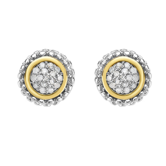 Silver & 18K Gold Diamond Stud Earrings