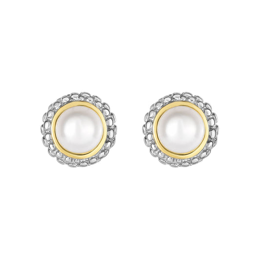 Silver & 18K Gold Popcorn Pearl Stud Earrings
