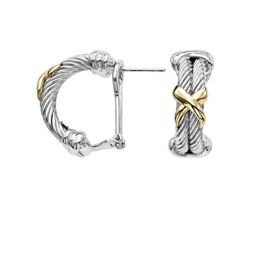 Silver & 18K Double Row Cable Earrings