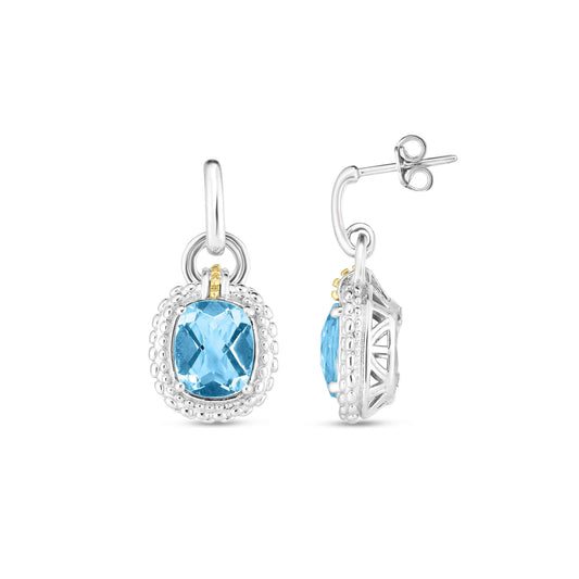 Silver & 18K Gold Blue Topaz Drop Earrings