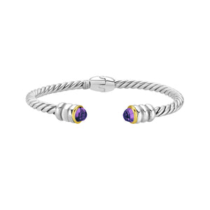 Silver & 18K Amethyst Cable Hinge Bangle, Amethyst bracelet, 18k gold and silver bracelet, gemstone bracelet