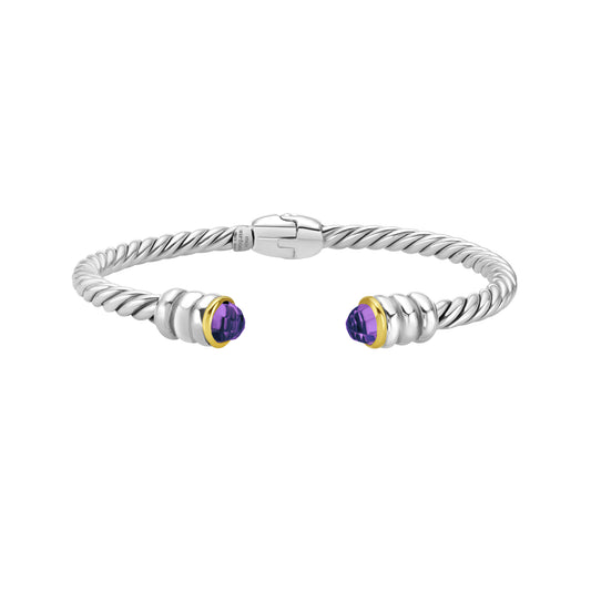 Silver & 18K Amethyst Cable Hinge Bangle, Amethyst bracelet, 18k gold and silver bracelet, gemstone bracelet