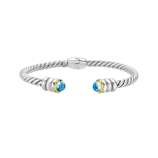 Silver & 18K Amethyst Cable Hinge Bangle, blue topaz bracelet, 18k gold and silver bracelet, gemstone bracelet