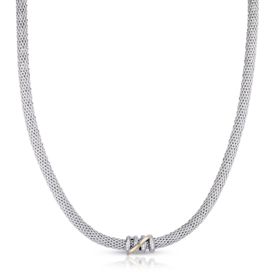 Silver & 18K Gold Small Diamond Tally Prosecco Necklace