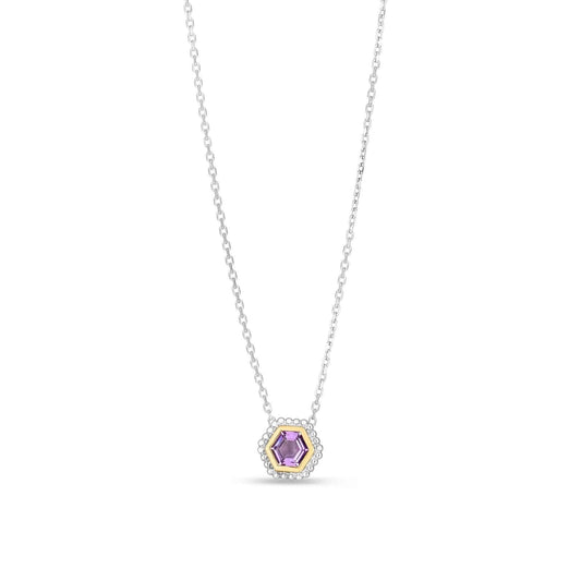 Silver & 18K Gold Prosecco Amethyst Hexagon Necklace