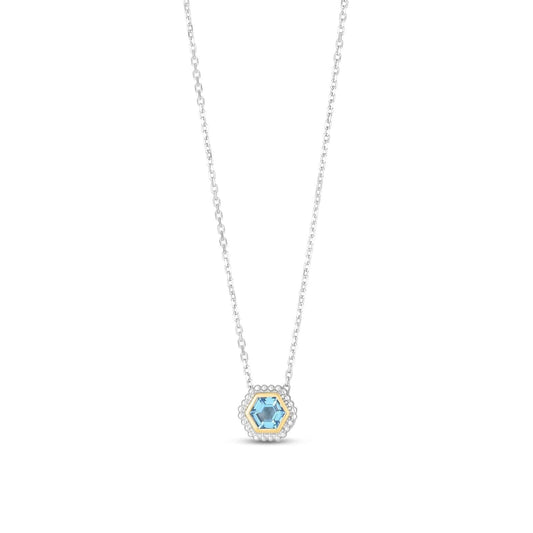 Silver & 18K Gold Prosecco Blue Topaz Hexagon Necklace