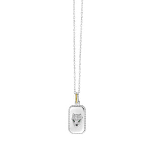 Silver & 18K Diamond Panther Medallion Tag