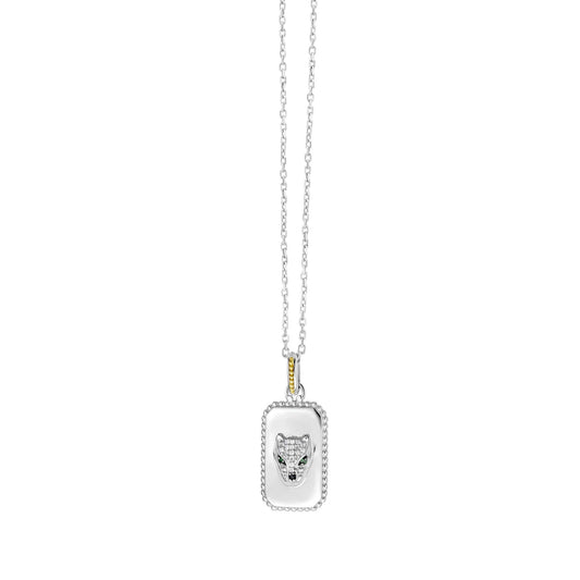 Silver & 18K Gold Diamond Panther Medallion Tag