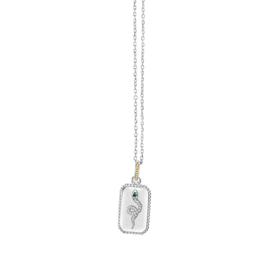 Silver & 18K Gold Diamond Snake Medallion Tag