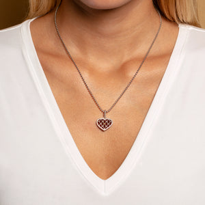 Silver & 18K Popcorn Carnelian Netted Heart Necklace