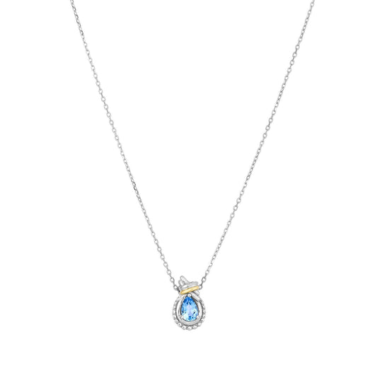 Silver & 18K Gold Prosecco Love Knot Blue Topaz Necklace
